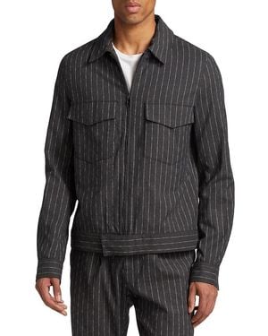 Saks Fifth Avenue Striped Merino Wool Blend Shirt Jacket - Black
