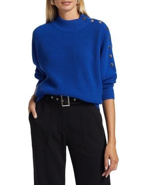 Tahari Anette Mock Turtleneck Cashmere Jumper - Blue
