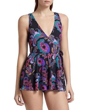 Johnny Was Fatima Paisley Wrap Tie-Waist Swimdress - Purple