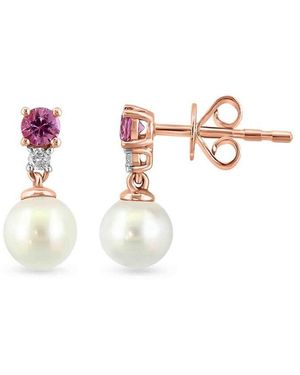 Saks Fifth Avenue 14K, 5.5Mm Round Freshwater Pearl, Sapphire & Diamond Drop Earrings - Pink