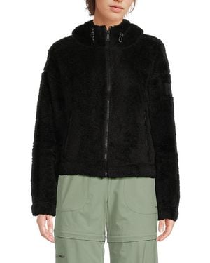 DKNY Faux Shearling Hooded Zip Jacket - Black