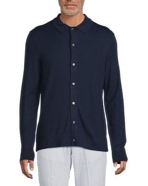 Saks Fifth Avenue Merino Wool-Blend Classic-Fit Polo Sweater - Blue