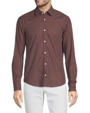 HUGO Slim Fit Micro Ditsy Print Shirt - Brown