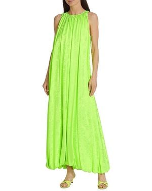 Christopher John Rogers Pleated Jacquard-Patterned Balloon Dress - Green