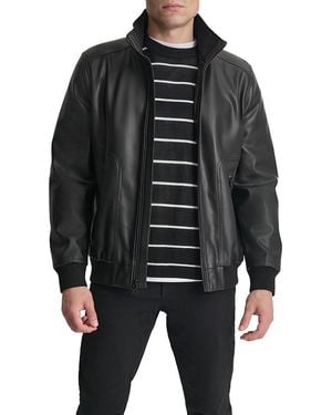 DKNY Faux Leather Bomber Jacket - Black