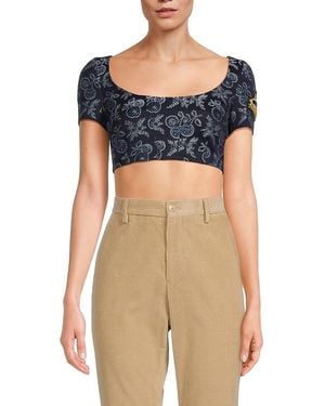 Etro Floral Jacquard Crop Top - Blue
