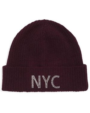 Carolyn Rowan Collection Nyc Cashmere Thin Ribbed Beanie - Red