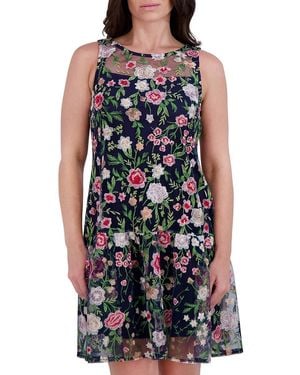 Kensie Floral Embroidered A-Line Minidress - Blue
