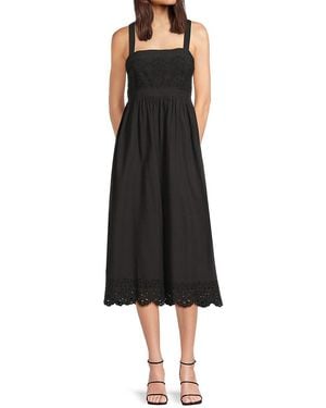 AREA STARS Sara Embroidered Eyelet Midi-Dress - Black