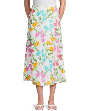 Saks Fifth Avenue 100% Linen A-Line Midi-Skirt - White