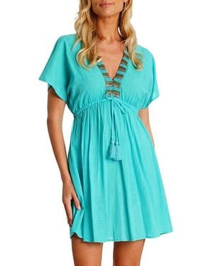 La Moda Clothing Tasselled Cover-Up Babydoll Dress - Blue
