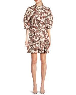 BCBGMAXAZRIA Paisley Print Button-Front Minidress - White