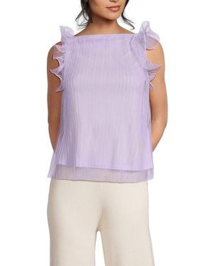 Lea & Viola Plissé Ruffle-Sleeve Tank Top - Purple