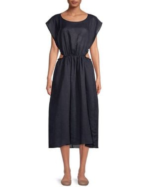 Rebecca Taylor Cutout Silk Ramie Midi Dress - Blue