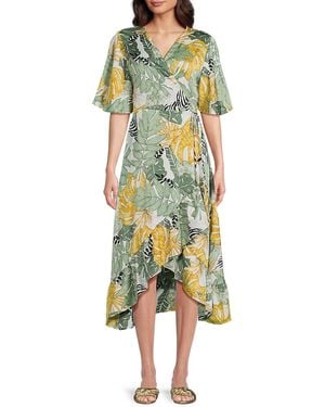 Subtle Luxury Floral Wrap High-Low Midi-Dress - Yellow