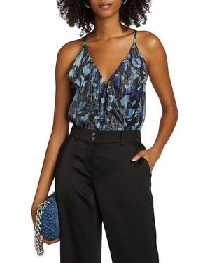 Ramy Brook Rosemarie Floral Metallic Silk Sleeveless Top - Blue