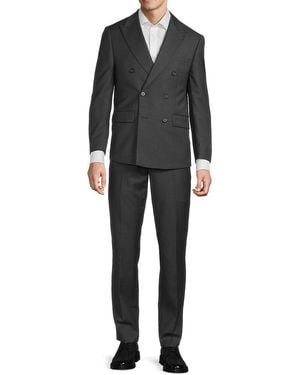 Calvin Klein Solid Double-Breasted Slim-Fit Suit - Black
