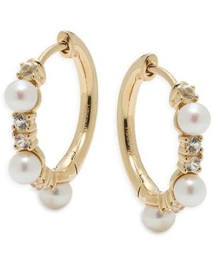 Effy 14K, Freshwater Pearl & Sapphire Huggie Earrings - White