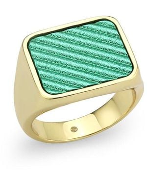 SAVIENE Goldplated Textured Aluminum Inlay Signet Ring - Green