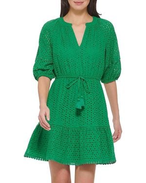 Vince Camuto Fit & Flare Eyelet Mini Dress - Green