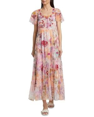 Johnny Was Valentina Floral Mesh Maxi Dress - Pink