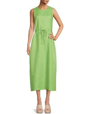 Saks Fifth Avenue Belted 100% Linen A-Line Midi-Dress - Green