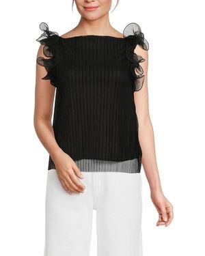 Lea & Viola Plissé Ruffle-Sleeve Tank Top - Black