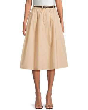 Wdny Belted A-Line Cotton Midi-Skirt - Natural