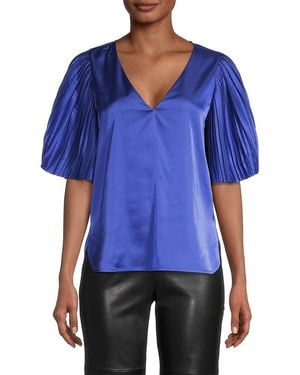 Rebecca Taylor Satin Pleated-sleeve Blouse - Blue