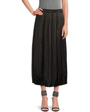Lea & Viola Satin Pleated Midi-Skirt - Black