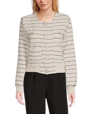 Laundry by Shelli Segal Striped Bomber-Style Knit Jacket - Gray