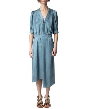 Zadig & Voltaire Ralia Satin Wrap Midi-Dress - Blue