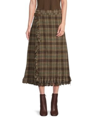 Wdny Plaid Faux-Wrap A-Line Midi-Skirt - Natural