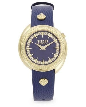 Versus Tortona Ip Goldtone, Crystal & Leather Watch/38Mm - Blue