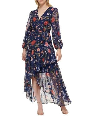 Eliza J Floral Surplice Asymmetric Midi Dress - Blue