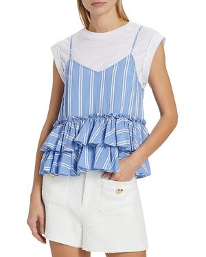 Cinq À Sept Samantha Striped Ruffled Top - Blue
