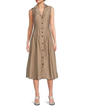 Karl Lagerfeld Notch Collar Midi Shirtdress - Natural