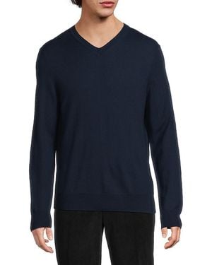 Saks Fifth Avenue Merino V-neck Wool-blend Jumper - Blue