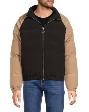 KROST Quilted Contrast Sleeve Puffer Jacket - Black