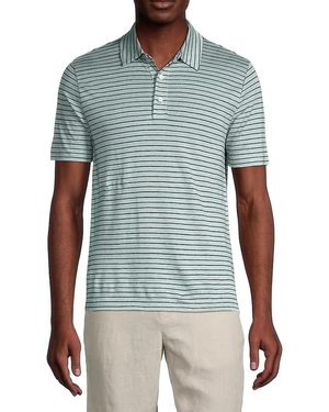 Vince Striped Linen Polo Shirt - Blue