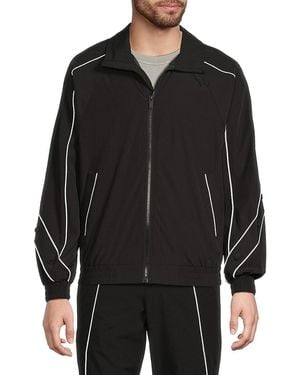 Karl Lagerfeld Nylon Bomber Jacket With Contrast Piping - Black