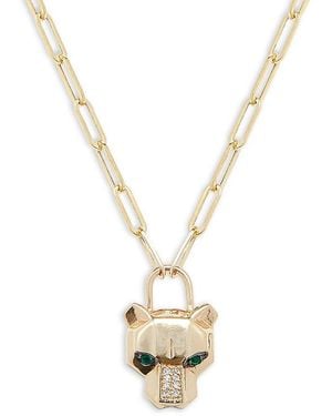 Effy 14k Yellow Gold, Emerald & Diamond Panther Pendant Necklace - Metallic