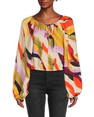 Vero Moda Tilly Abstract-Print Tie-Neck Blouse - Orange
