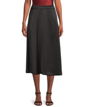 Halston Solid A-Line Midi Skirt - Black