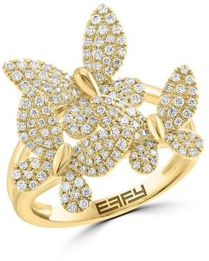 Effy 14K & 0.77 Tcw Diamond Butterfly Ring - Metallic