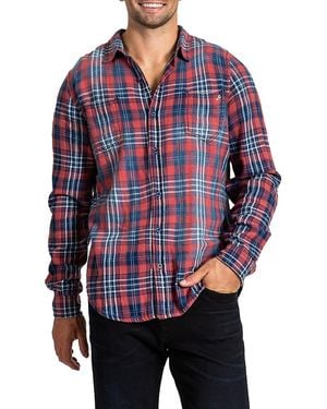 Stitch's Jeans Vintage Washed Plaid Button Down Shirt - Blue