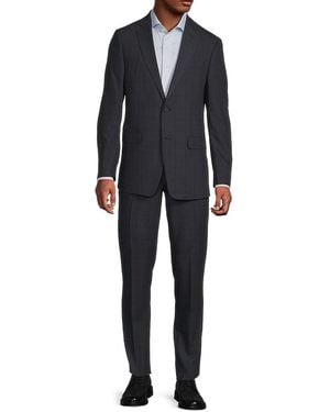 DKNY Windowpane One-Button Slim-Fit Suit - Black