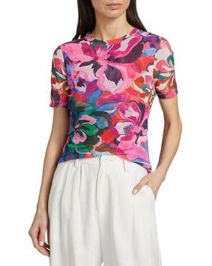 Johnny Was Eleanor Floral Mesh T-shirt - White