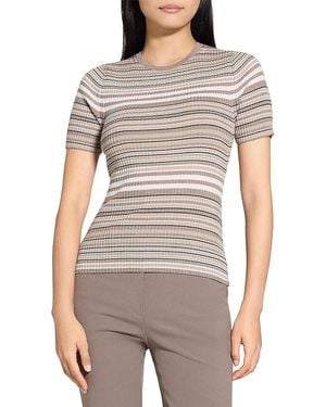 Theory Rib-Knit Stripe Wool T-Shirt - Grey