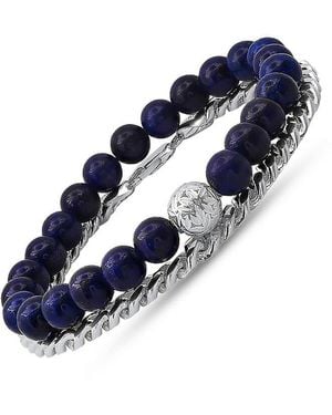 Anthony Jacobs 2-Piece Sterling & Lapis Lazuli Bracelet Set - Blue